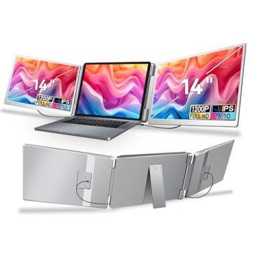 Imagem de WEU Extensor de tela de laptop, monitor triplo FHD de 35.6 cm 1200p para extensão de laptop - tela de monitor duplo portátil com rotação de 205° para laptops de 12 a 16,5 polegadas Tipo-C/HDMI/USB-A