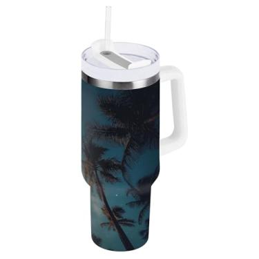 Imagem de Blueangle Copo isolado de 1,134 g com alça e tampa de canudo - Caneca de viagem de aço inoxidável à prova de vazamento, garrafa de água de coco com parede dupla (89)