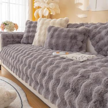 Imagem de HGTRH Capas de sofá para sofá secional em forma de L, capas de sofá para 3 almofadas para sofá de animais de estimação, laváveis na máquina em pelúcia grossa com fundo antiderrapante, cinza escuro 110