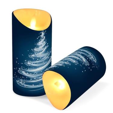Imagem de Blueangle Pacote com 2 velas de árvore de Natal brancas brilhantes sem chama com controle remoto e temporizador, velas LED cintilantes (7,6 cm x 15 cm) para decoração de casa, casamento, acampamento