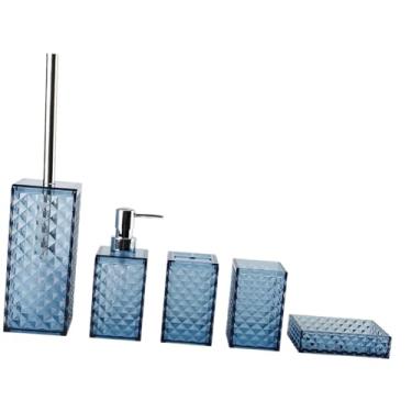 Imagem de Generic Conjunto de 5 acessórios para banheiro: porta-escova de dentes, decoração prática, escova de vaso sanitário, copo para enxaguante bucal e saboneteira, Azul Escuro