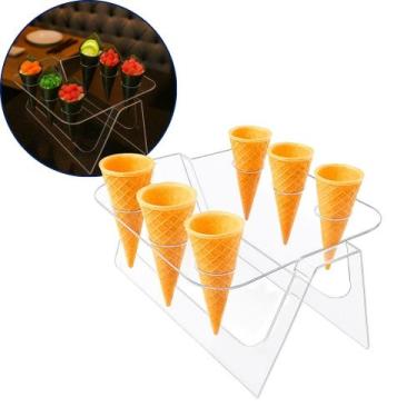 Imagem de Suporte Expositor Temaki Duplo Sorvete Acrílico Cristal 6 Cones Snacks