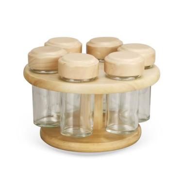 Imagem de Porta Temperos Condimentos Giratório em Madeira 6 Potes 80ml ZT2009 BT