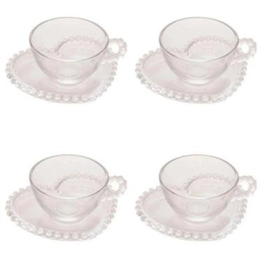 Imagem de Conjunto 4 Xícaras Chá Cristal com Pires Coração Pearl 180 ml - WOLFF