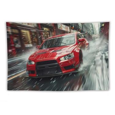 Imagem de HouLaiZhe Tapeçaria de carro Lancer Jdm carro esportes dia chuvoso pendurar na parede quarto decoração de casa tapeçarias estética piquenique decoração de parede arte de parede para dormitório sala de