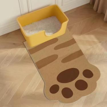 Imagem de SCHUTEO Tapete para caixa de areia para gatos de 81 x 50 cm, design fofo de pata de gatinho, macio, confortável, fácil de limpar, forro de material de PVC antiderrapante, tapete de boas-vindas, tapete