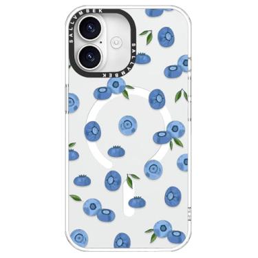 Imagem de sallvmbek Capa para iPhone 17 de 6,1 polegadas, compatível com MagSafe, design bonito com estampa de mirtilo, capa protetora magnética à prova de choque de TPU transparente para mulheres e mulheres