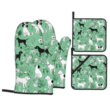 Imagem de Conjunto de luvas de cozinha com suporte de tampa, luvas de forno resistentes ao calor para manusear panelas quentes, grelhar, churrascos, kit de 4 peças.