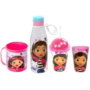 Imagem de Coleção Infantil Casa Mágica da Gabby Garrafa Xícara 2 Copos - Plasúti