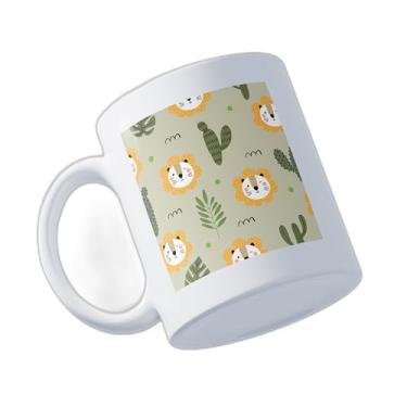 Imagem de Caneca Xícara Para Café Porcelana 300ml Com Desenho De Leão E Cactos