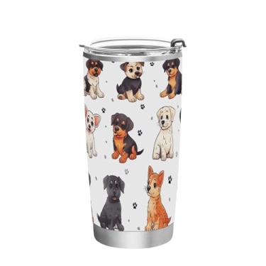 Imagem de Wassud Caneca de café com isolamento térmico de parede dupla de aço inoxidável com tampa e canudo Cartoon Dogs 590 ml para bebidas frias e quentes