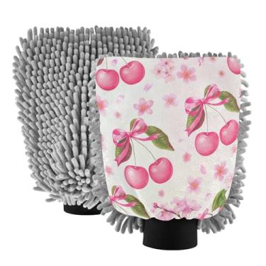 Imagem de STAYTOP Luvas de lavagem de carro cereja 2 peças, luvas de microfibra de chenille, sem arranhões, panos de esponja de lavagem ultra absorventes para carros, limpeza doméstica - G