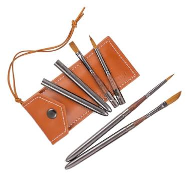 Imagem de Falling in Art Pincéis de aquarela de viagem, conjunto de 4 pincéis de viagem com bolsa de couro para pintura acrílica, guache, óleo e aquarela