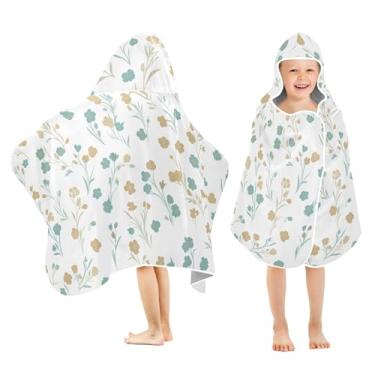 Imagem de Burbuja Toalha de banho com capuz de flores simples para crianças, toalha de praia de pelúcia macia absorvente para chá de meninas e meninos 3-10 anos, 61 x 127 cm