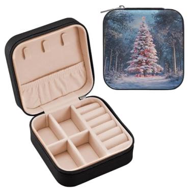 Imagem de YETTASBIN Caixa de joias de árvore de Natal para adolescentes, meninas, mulheres, presente de aniversário, Natal, caixa de armazenamento portátil de couro PU, mini estojo de joias de viagem para colar
