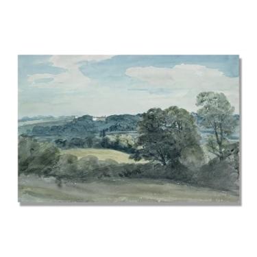 Imagem de NHLDZYH Arte em tela de paisagem estilo Constable (paisagem 60), pintura romântica do campo inglês, decoração de parede texturizada com pincelada pesada. Tela de 80 x 120 cm - 31,5 x 47,3 pol