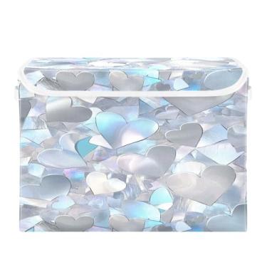 Imagem de STAYTOP Caixa de armazenamento dobrável de coração branco com tampa, caixa de armazenamento decorativa, organizador de recipientes, cestas de armazenamento para quarto, armário e sala de estar