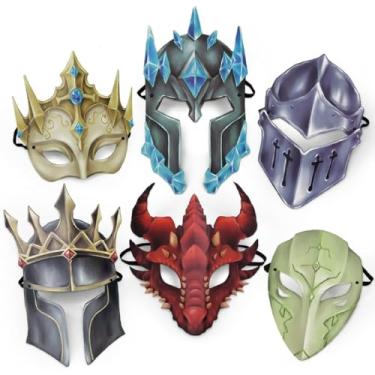 Imagem de Cheerland Conjunto de máscaras de fantasia de cavaleiro de dragão medieval, lembrancinhas, adereços de fantasia de espírito elemental, capacete de rei e guerreiro, kit de máscaras de feiticeiro mágico