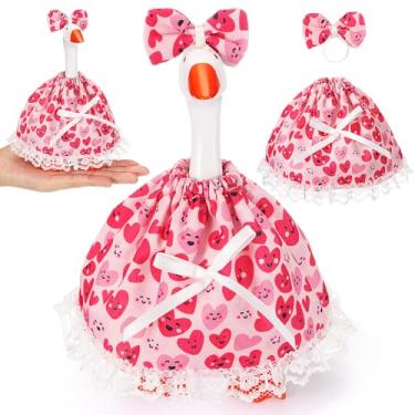 Imagem de Simlakey 1 conjunto de mini roupas de ganso de mesa para dia dos namorados, vestido romântico e chapéu de laço, fantasia de ganso para mesa de dia dos namorados, porta chaves magnéticas, fantasia para