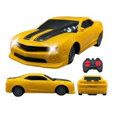 Imagem de Carrinho Camaro Amarelo Controle Remoto 4 Funções Carro Com Farol Led 