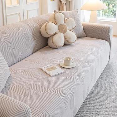 Imagem de Capa de sofá 1, 2, 3, 4 e 5 lugares, protetor móveis veludo grosso luxo, capa cor sólida, elástica para cadeira reclinável(Light gray,3-seat 190-230cm)