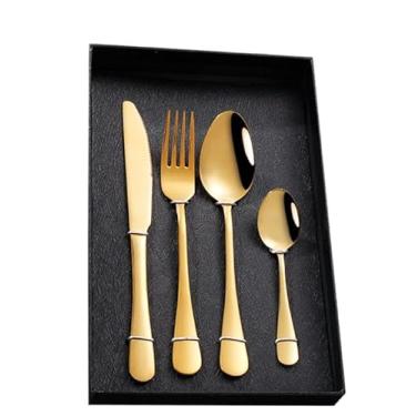 Imagem de Conjunto de talheres de aço inoxidável de 4 peças | Talheres modernos para lava-louças e à prova de ferrugem para uso diário | Combo de faca, garfo, colher e colher de chá