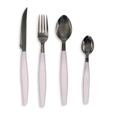 Imagem de Kit de Talheres em Inox com 25 Peças, Branco, Polipropileno e Aço Inox, com Porta Talher, 6 Facas para Churrasco, 6 Garfos, 6 Colheres de Mesa, 6 Colheres de Chá