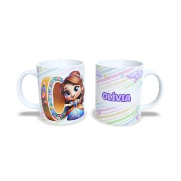 Imagem de Caneca de Cerâmica Personalizada com Alfabeto de Princesas, Nome Alice, 325ml, Design Colorido com Flores (o)
