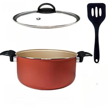 Imagem de Conjunto de panelas para guisar, revestimento antiaderente, com tampa de vidro, vermelho cereja