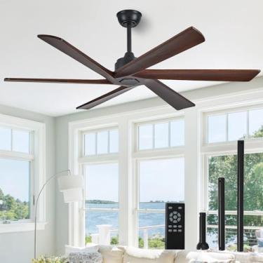 Imagem de YKXONFA Ventilador de teto de 152 cm sem luz, 6 lâminas de nogueira, ventilador de teto DC silencioso com temporizador. Ideal para quartos, varandas e salas de estar.