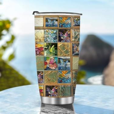 Imagem de Garrafa de água de viagem copos isolados caneca de café copo estilo borboleta meninas mulheres presentes para Natal, aniversário, dia das crianças, presente de borboleta, 590 ml, aço inoxidável