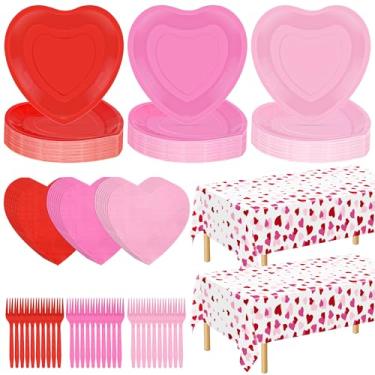 Imagem de 122 conjuntos de pratos e guardanapos para dia dos namorados, conjuntos de pratos descartáveis de papel de dia dos namorados, prato em forma de coração de 23 cm, decorações românticas de dia dos