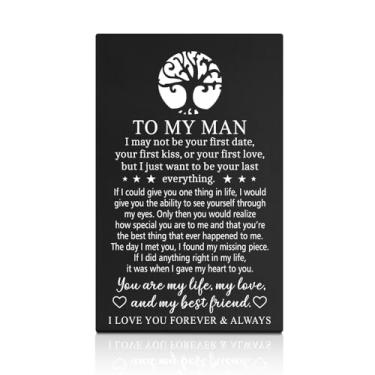 Imagem de GEYGIE To My Man I Love You Forever & Always Black Wallet Card, Carteira de Metal Gravada Inserir Cartão Notas de Amor da Namorada Esposa, Presentes de Aniversário de Casamento Dia V para Namorado