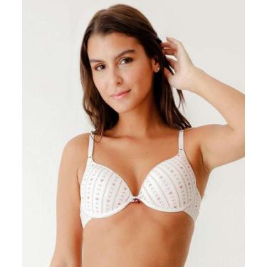 Imagem de Sutiã Push Up Com Bojo Estampa Corações Marisa-37049, 40, Branco, Rosa