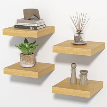 Imagem de FLYJOE Prateleiras quadradas flutuantes para parede, 20 cm L x 20 cm P x 3 cm A, pequenas prateleiras de madeira montadas na parede com suportes invisíveis para sala de estar, quarto, banheiro
