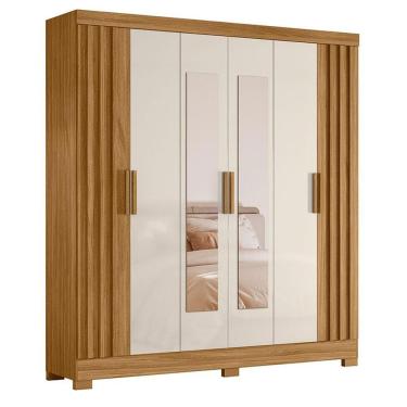 Imagem de Guarda Roupa Casal Valença 6 Portas Freijó Off White Com Espelho - Moval