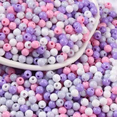 Imagem de Contas de acrílico redondas de 10G, 4 mm, médias, roxas, opacas, contas de pônei, redondo, espaçador, solta, para artesanato, colar, brinco, chaveiro, fabricação de joias