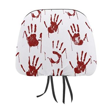 Imagem de Sem costura vermelho sangrento mãos assustadoras sangue em fundo branco 1 peça capa protetora universal para encosto de cabeça de carro, capa macia para encosto de cabeça de carro, acessórios de