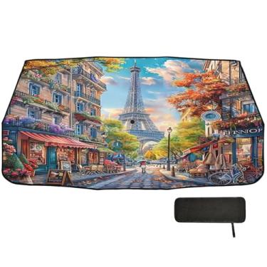 Imagem de Pintura da rua da cidade em Paris pára-brisa capa solar proteção de isolamento térmico guarda-chuva para-brisa sombra de sol, persiana de janela de carro