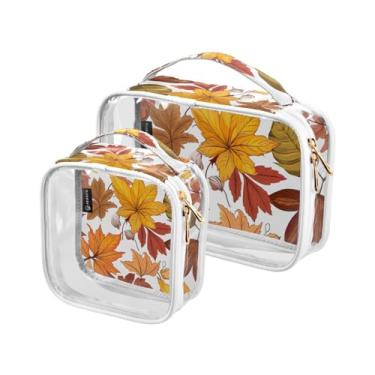 Imagem de GAIGEO Conjunto de bolsa de maquiagem transparente com folhas de outono, bolsa de maquiagem de plástico transparente, bolsa de higiene feminina, pacote com 2, Folhas de outono - 6, one size