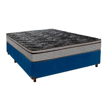 Imagem de Cama Box Azul Casal + Colchão D28 Conforto Paropas