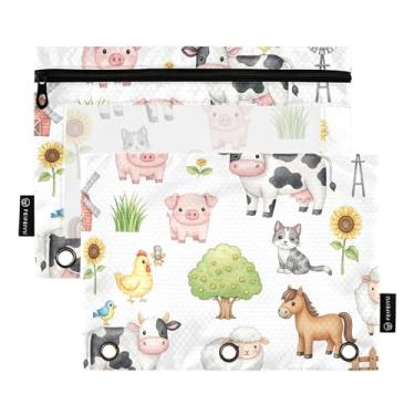 Imagem de GAIGEO Fichário fofo de aquarela com 3 anéis de animais de fazenda, bolsa para lápis, caneta, fichário com zíper, fichário macio escolar, bolsos para meninas 25 x 18 cm, 2 pacotes