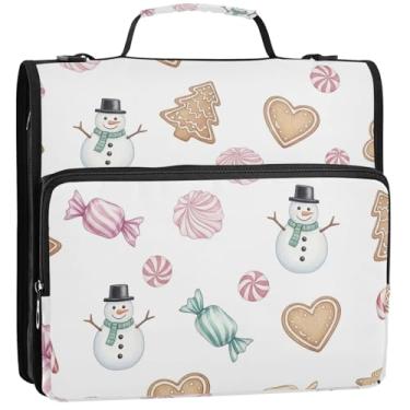 Imagem de Biscoitos de Natal, bonecos de neve, fichários de 3,5 polegadas, 3 anéis, fichário resistente com zíper, fichário organizador com alça, bolsa de ensino médio, portfólio de negócios, suporte de 500