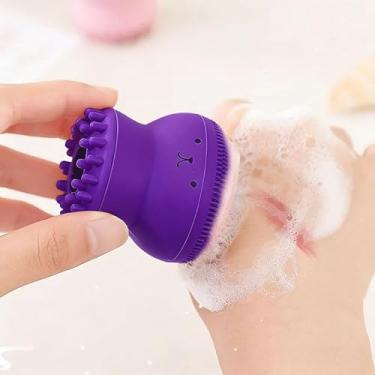 Imagem de Escova de silicone super macia para limpeza facial e massagem corporal em forma de polvo com escova massageadora, esfregão manual de limpeza facial, almofada de lavagem portátil para couro cabeludo