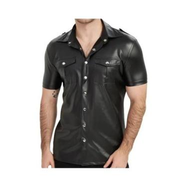 Imagem de Camisas masculinas de couro PU elásticas de manga curta de qualidade s