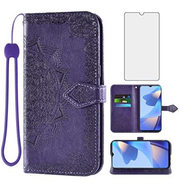 Imagem de Asuwish Compatível com OPPO A16/A16S/A54s capa carteira e protetor de tela de vidro temperado couro mandala flor flip capa suporte suporte acessórios celulares capas de telefone para CPH2273 mulheres