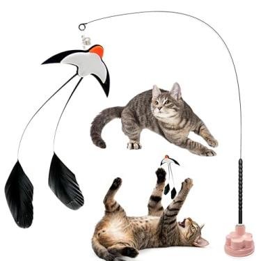 Imagem de Walfront Brinquedo para gatos – Varinha interativa com acessório de andorinha de cauda longa, base de flor rosa para brincar de ligação interna com o dono ou diversão solo, brincadeira com mãos livres