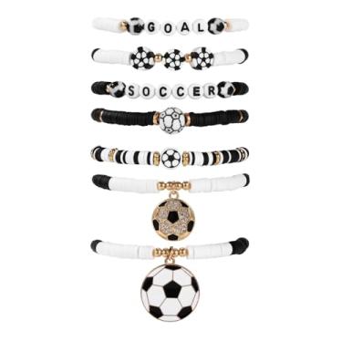 Imagem de 7 Pulseiras Temáticas de Futebol para Mulheres, Pulseiras Empilháveis com Contas e Pingentes de Futebol Acessórios Joias Mulheres Homens Lembrancinhas para Festas Esportivas