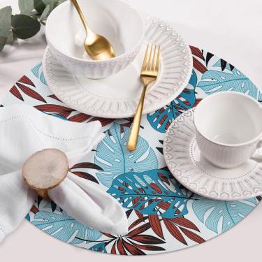 Imagem de 4 Jogo Americano Redondo Tropical Az Impermeável Pvc - Idealiza