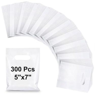 Imagem de Maitys 300 peças de 12,7 x 17,8 cm, pequenos sacos de presente de plástico branco com alças, reutilizáveis, 2 mils de espessura, mini sacos de plástico para guloseimas, doces, aniversário, Natal, Dia